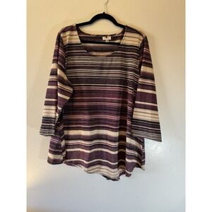 Avenue Plus Size 3/4 Sleeve Shimmer Striped Blouse Size 22/24